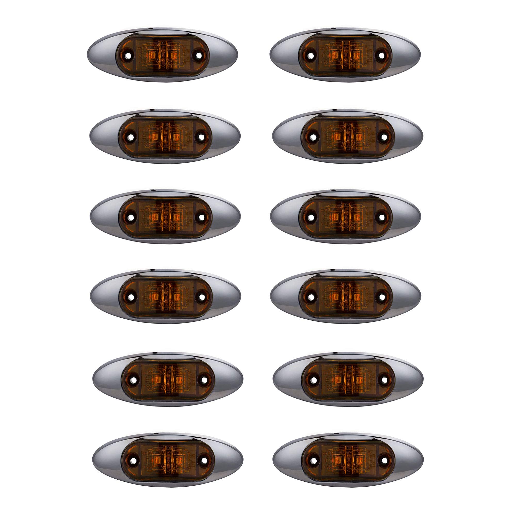 Long Haul 12 4"X1.5" Amber Led Surface Mount Clearance Marker Light With Chrome Bezel Oval Oblong -Good For Trucks Trailers Etc El-112692A